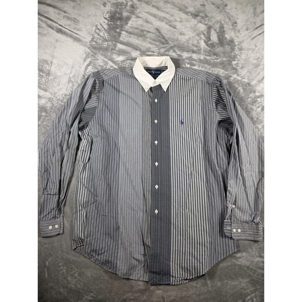 Vtg Ralph Lauren Button‎ Up Shirt, Striped,Check, Purple Pony, Classic Fit Large